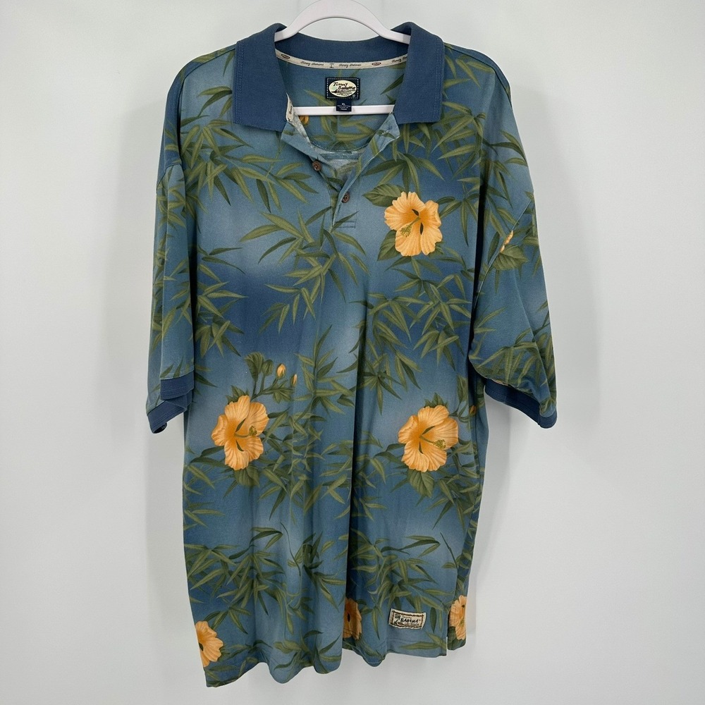 Tommy Bahama Mens Coastal Hawaiin Polo Shirt Size XL Miami Beachy Cotton Floral